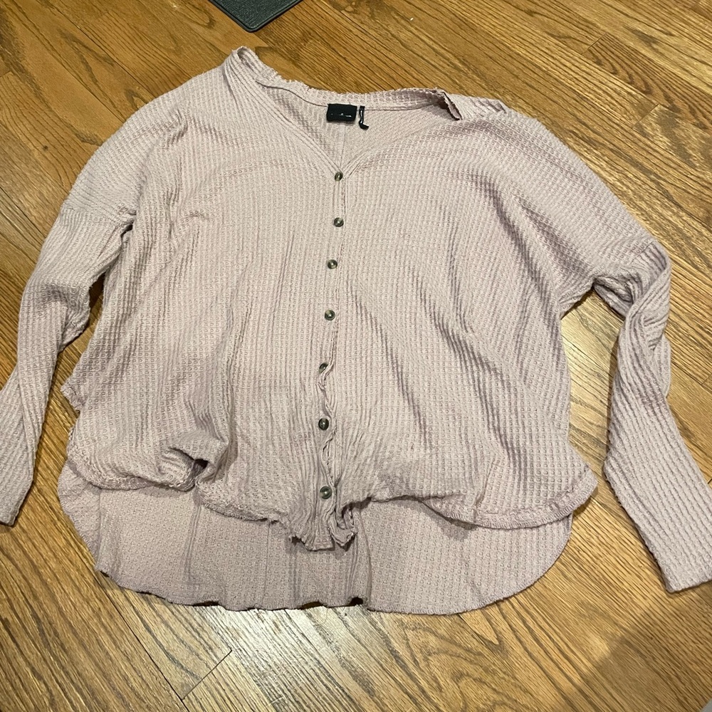 Out From Under Gray Waffle Knit Shirt Thermal Button Up Urban Outfitters